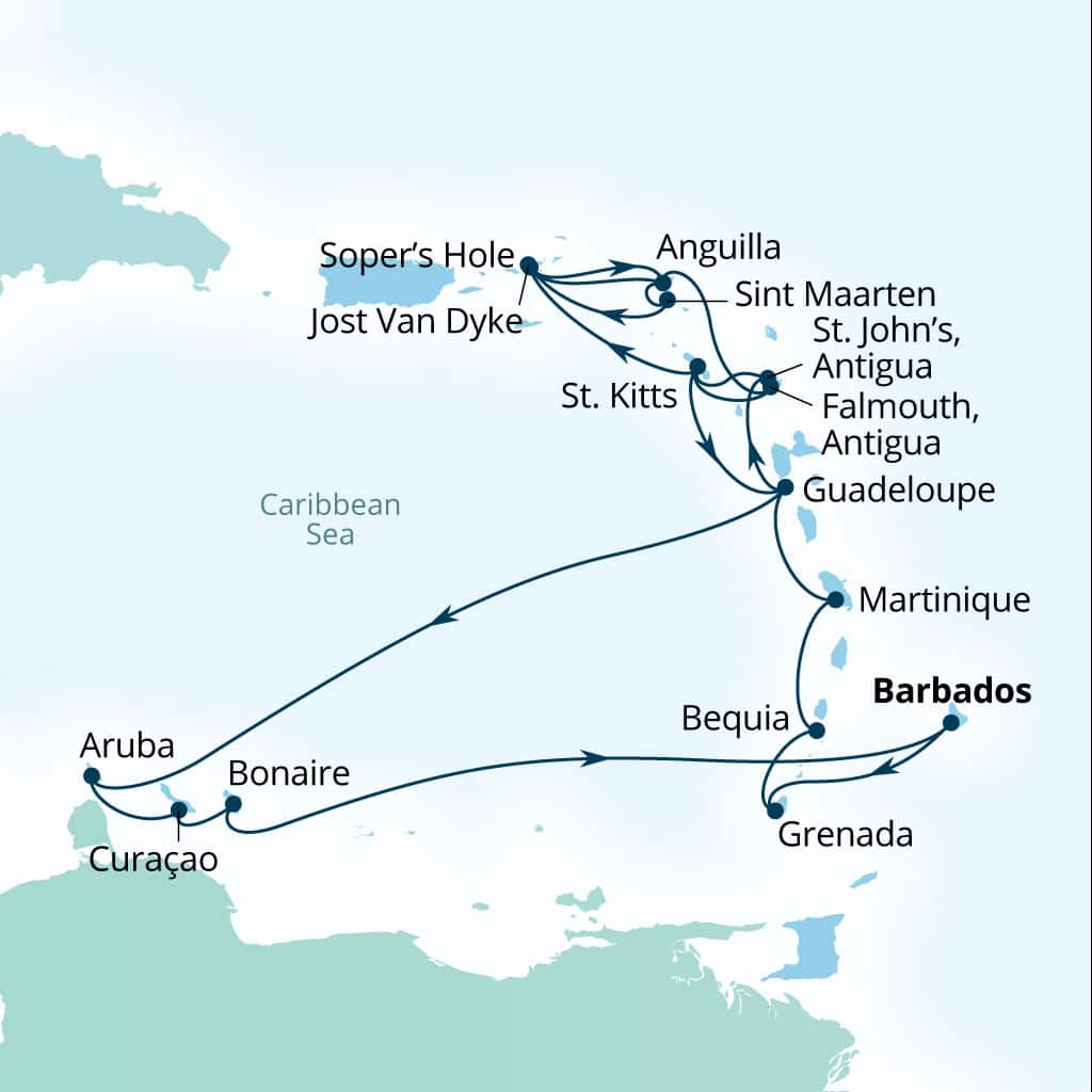 Carte de l’itinéraire Seabourn Ovation, Bridgetown, Barbados → Bridgetown, Barbados