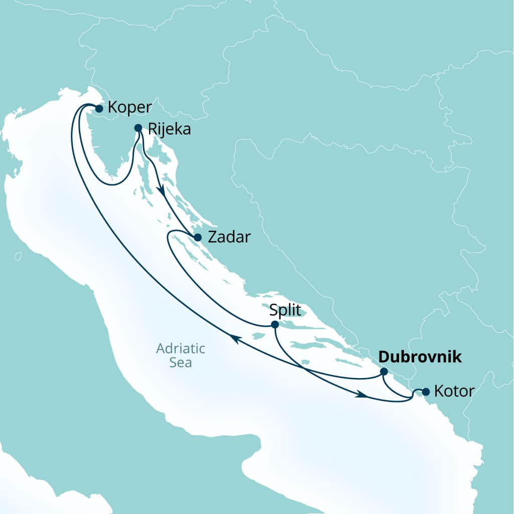 Carte de l’itinéraire Seabourn Ovation, Dubrovnik, Croatie → Dubrovnik, Croatie