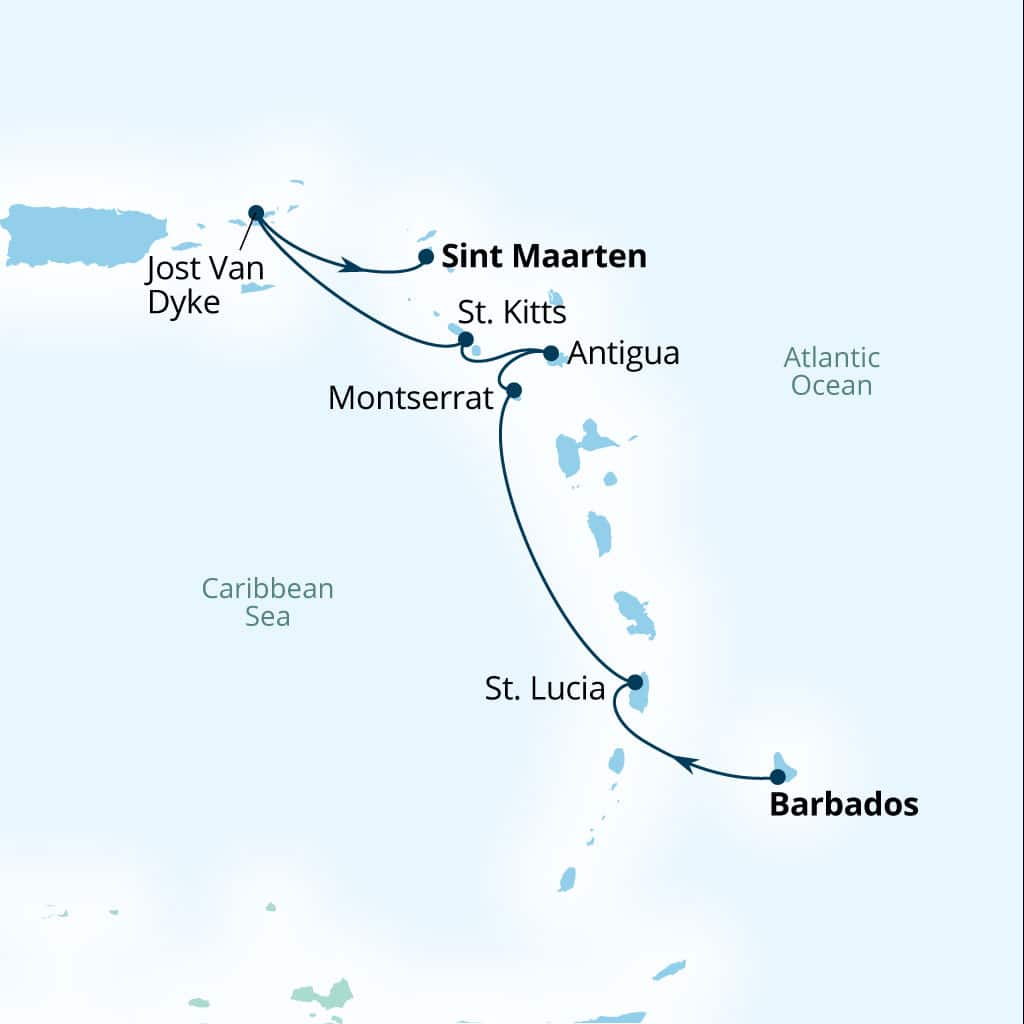 Carte de l’itinéraire Seabourn Ovation, Bridgetown, Barbados → Philipsburg, Sint Maarten
