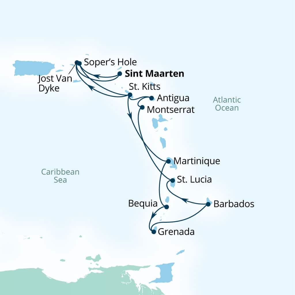 Carte de l’itinéraire Seabourn Ovation, Philipsburg, Sint Maarten → Philipsburg, Sint Maarten
