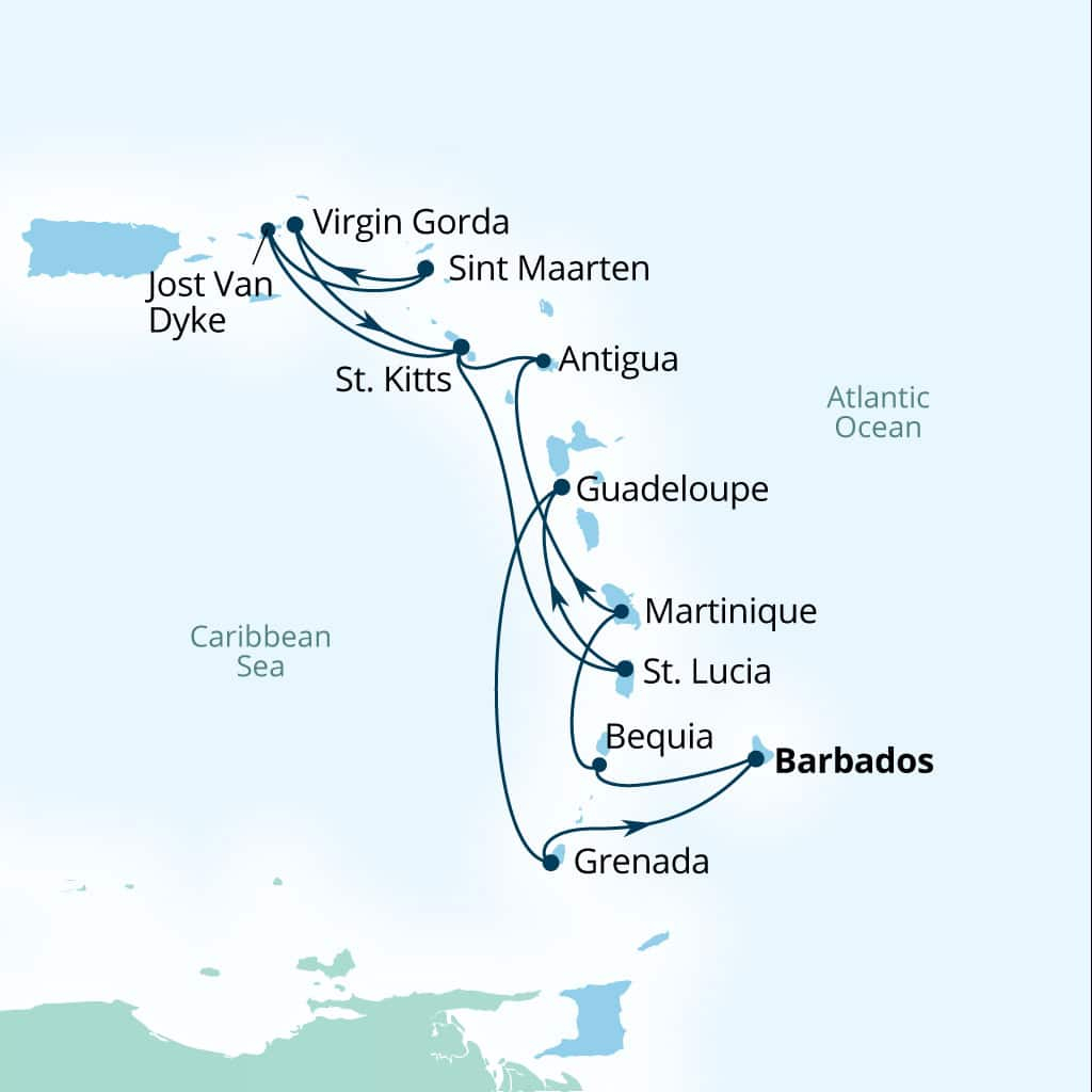 Carte de l’itinéraire Seabourn Ovation, Bridgetown, Barbados → Bridgetown, Barbados