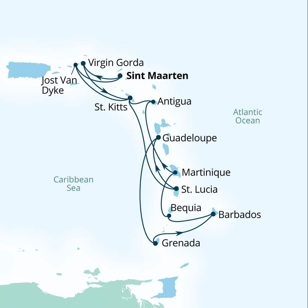 Carte de l’itinéraire Seabourn Ovation, Philipsburg, Sint Maarten → Philipsburg, Sint Maarten