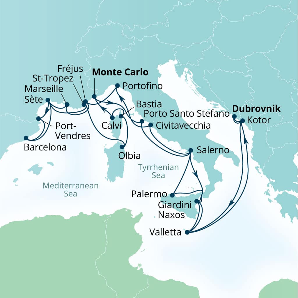 Carte de l’itinéraire Seabourn Ovation, Dubrovnik, Croatie → Dubrovnik, Croatie