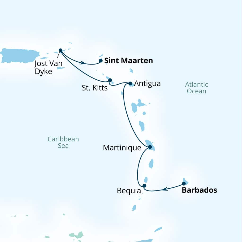 Carte de l’itinéraire Seabourn Ovation, Bridgetown, Barbados → Philipsburg, Sint Maarten