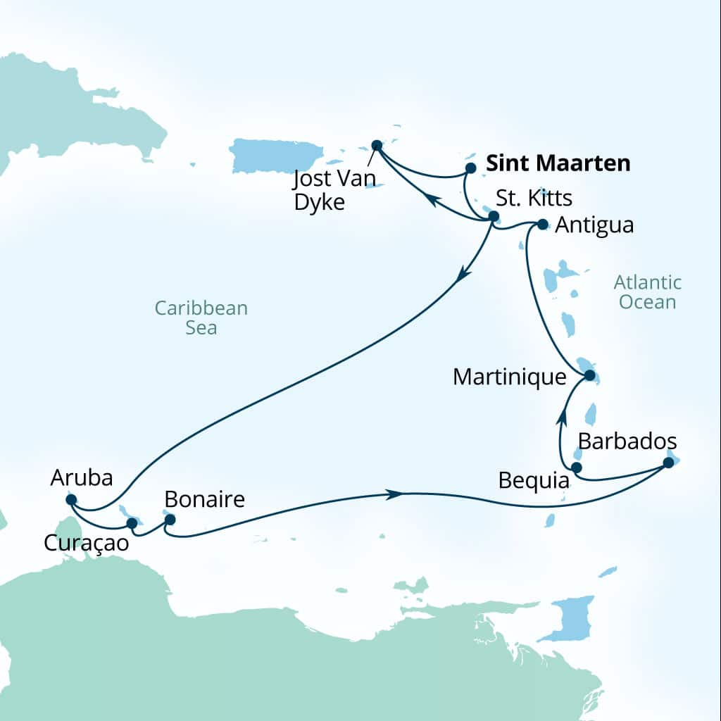 Carte de l’itinéraire Seabourn Ovation, Philipsburg, Sint Maarten → Philipsburg, Sint Maarten