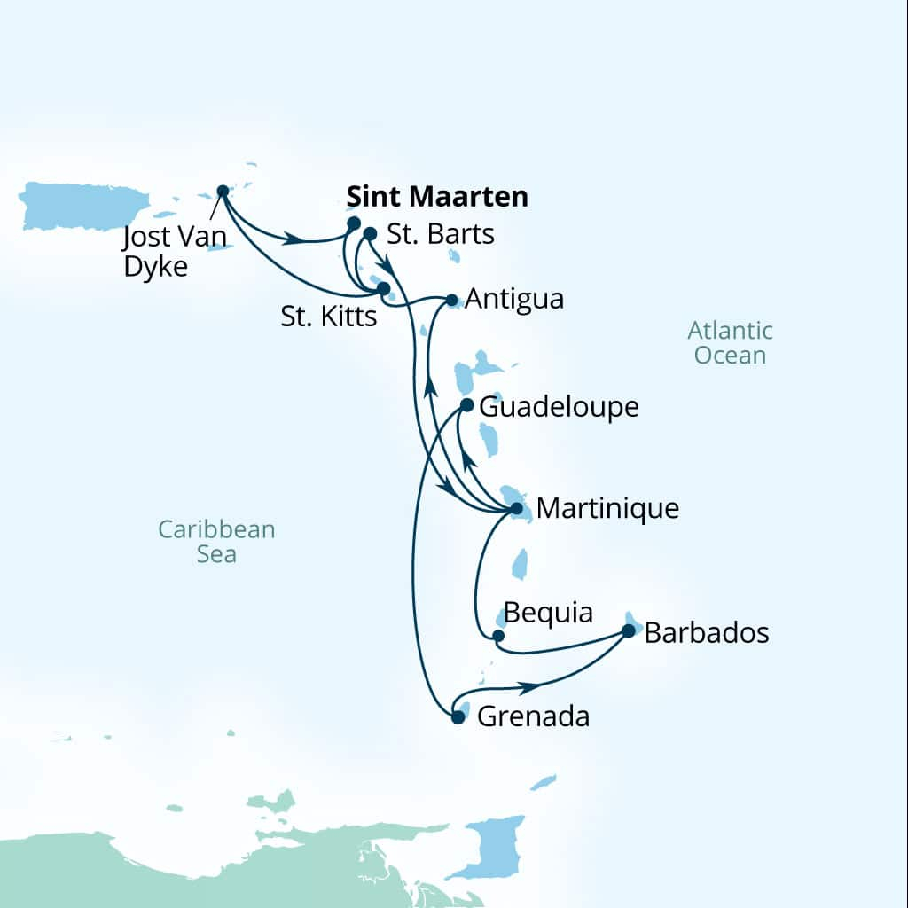 Carte de l’itinéraire Seabourn Ovation, Bridgetown, Barbados → Bridgetown, Barbados