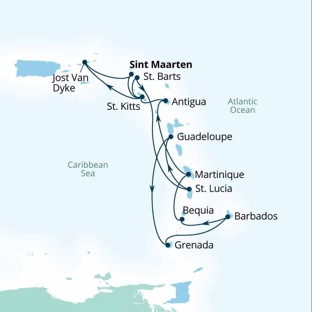 Carte de l’itinéraire Seabourn Ovation, Philipsburg, Sint Maarten → Philipsburg, Sint Maarten