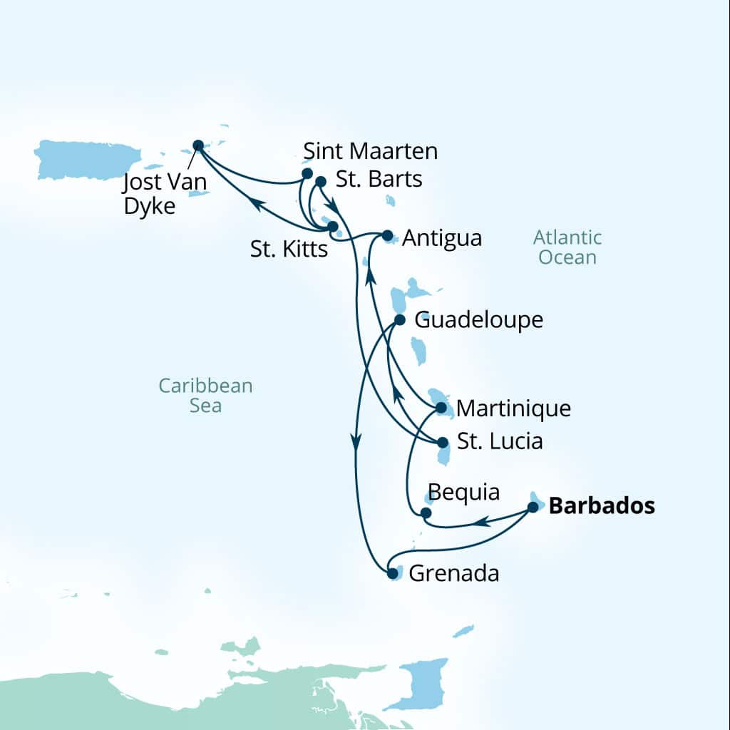 Carte de l’itinéraire Seabourn Ovation, Bridgetown, Barbados → Bridgetown, Barbados