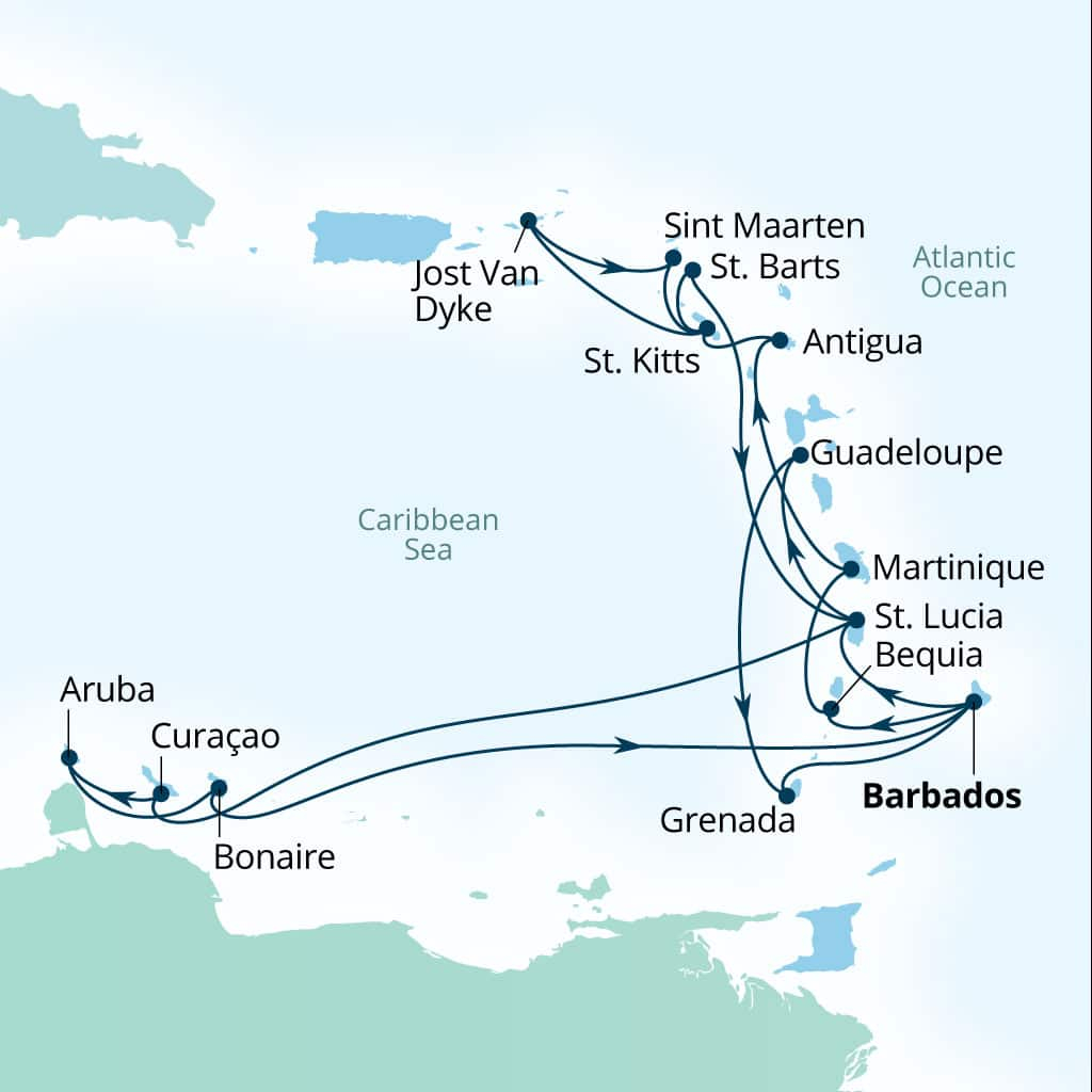 Carte de l’itinéraire Seabourn Ovation, Bridgetown, Barbados → Bridgetown, Barbados