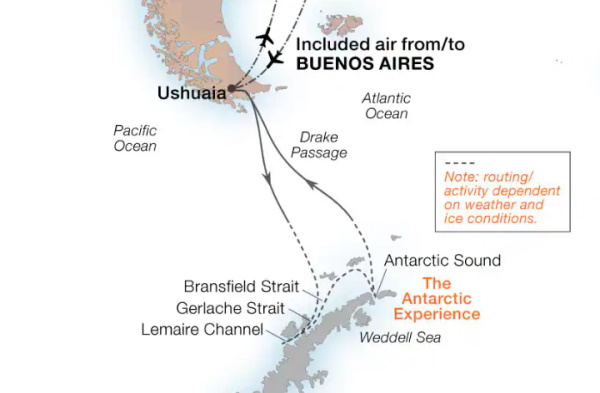 Carte de l’itinéraire Seabourn Pursuit, Ushuaia, Argentine → Ushuaia, Argentine