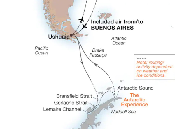 Carte de l’itinéraire Seabourn Pursuit, Ushuaia, Argentine → Ushuaia, Argentine