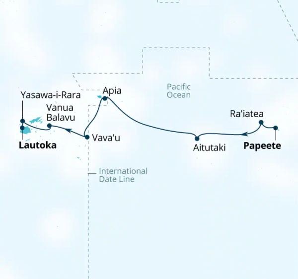 Carte de l’itinéraire Seabourn Pursuit, Papeete, Polynésie française → Lautoka, Fiji
