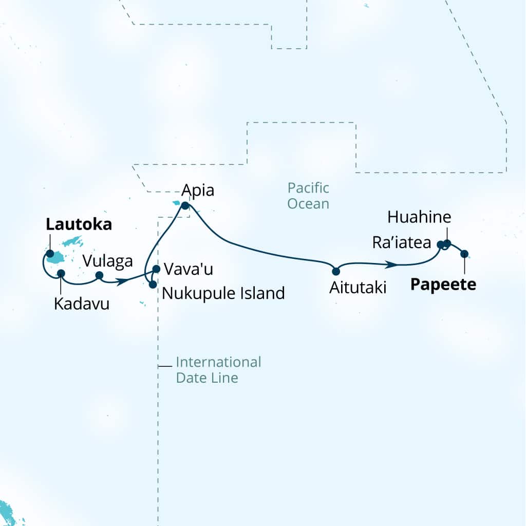 Carte de l’itinéraire Seabourn Pursuit, Lautoka, Fiji → Papeete, Polynésie française