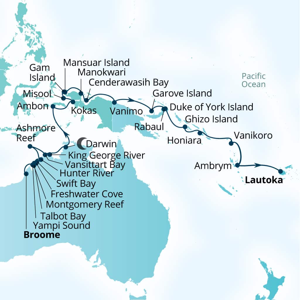 Carte de l’itinéraire Seabourn Pursuit, Broome, Western Australie, Australie → Lautoka, Fiji