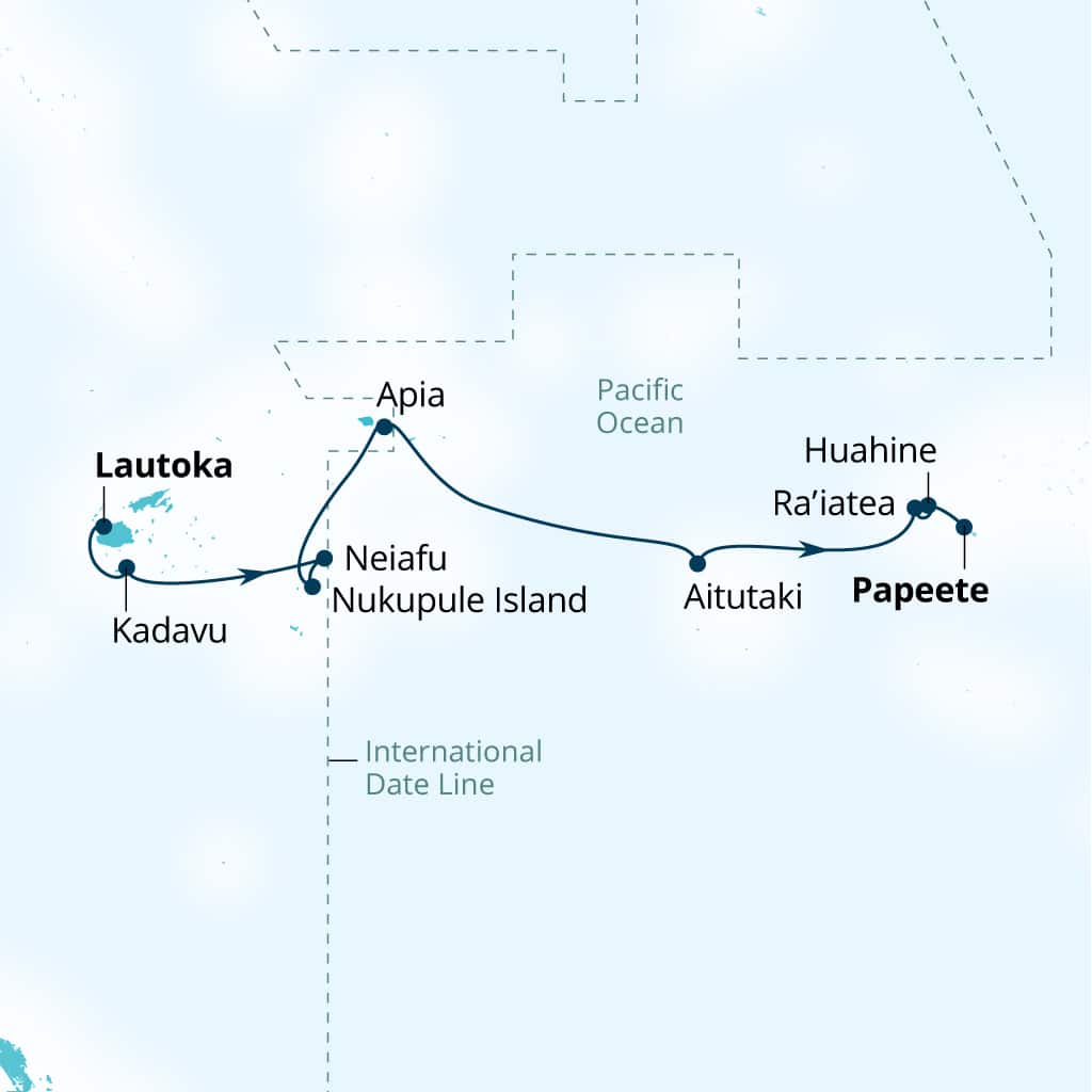 Carte de l’itinéraire Seabourn Pursuit, Lautoka, Fiji → Papeete, Polynésie française