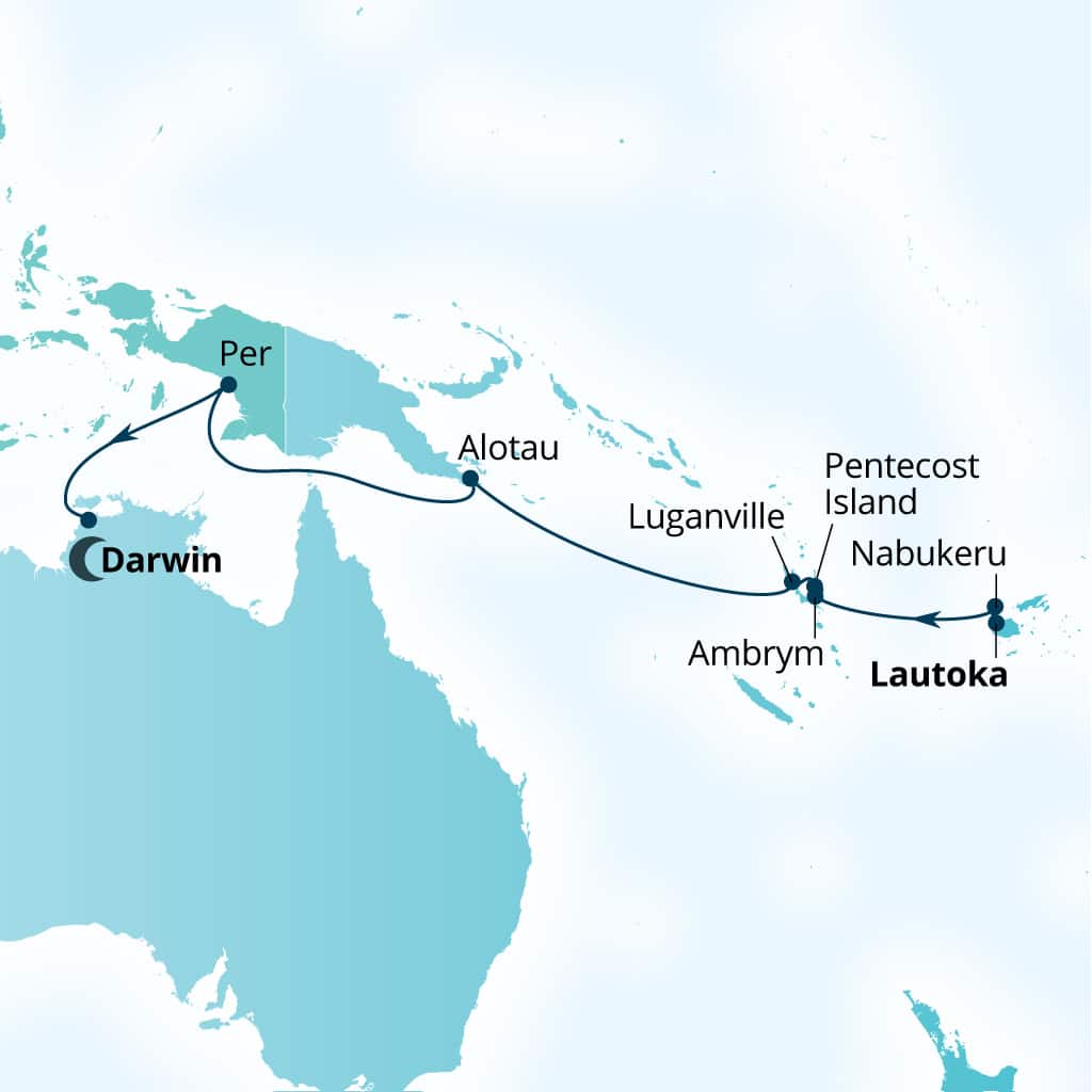 Carte de l’itinéraire Seabourn Pursuit, Lautoka, Fiji → Darwin, Australie