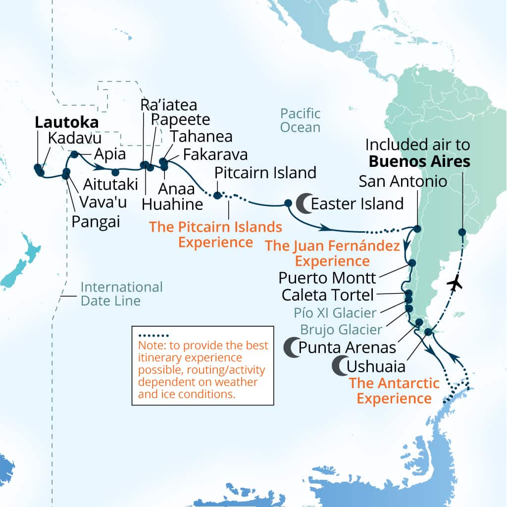 Carte de l’itinéraire Seabourn Pursuit, Lautoka, Fiji → Buenos Aires