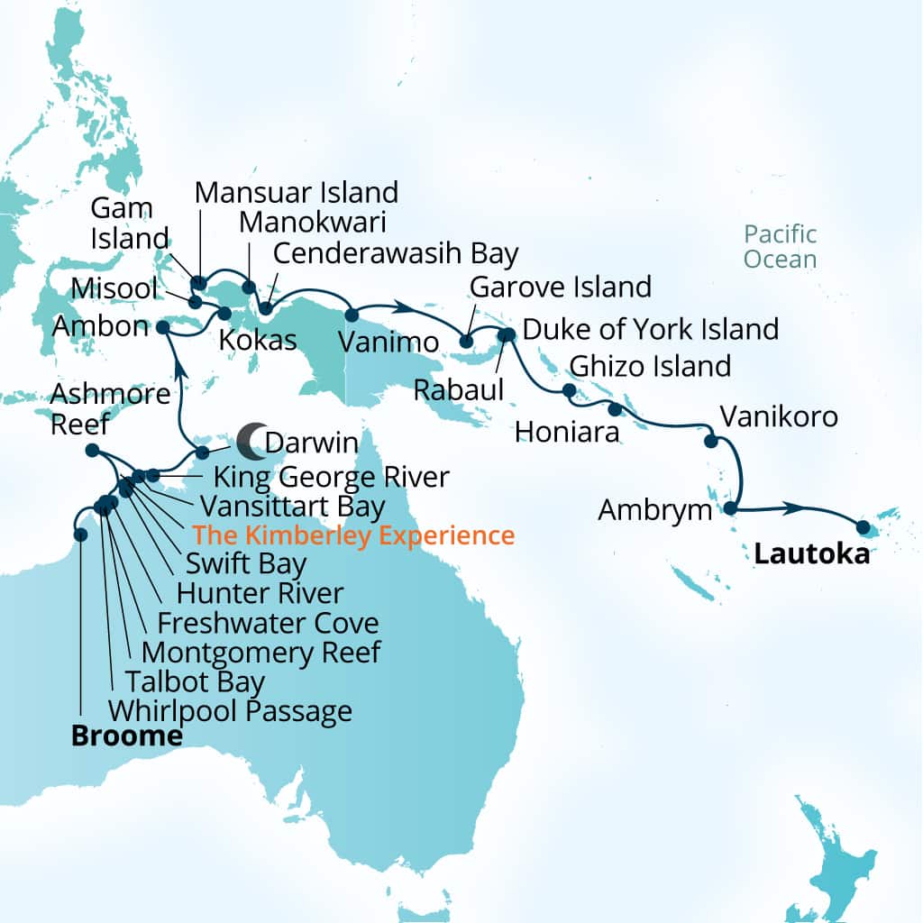 Carte de l’itinéraire Seabourn Pursuit, Broome, Western Australie, Australie → Lautoka, Fiji