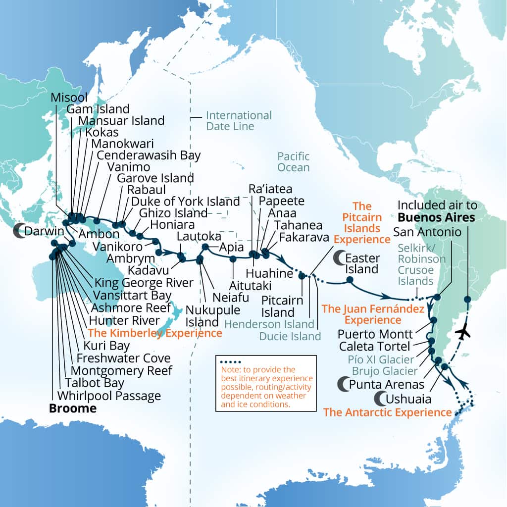 Carte de l’itinéraire Seabourn Pursuit, Broome, Western Australie, Australie → Buenos Aires