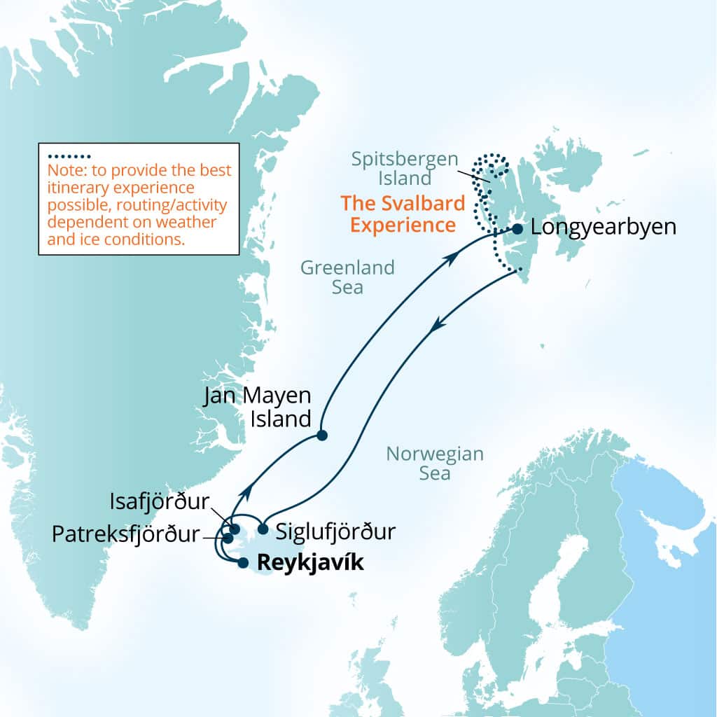 Carte de l’itinéraire Seabourn Pursuit, Reykjavík, Islande → Reykjavík, Islande