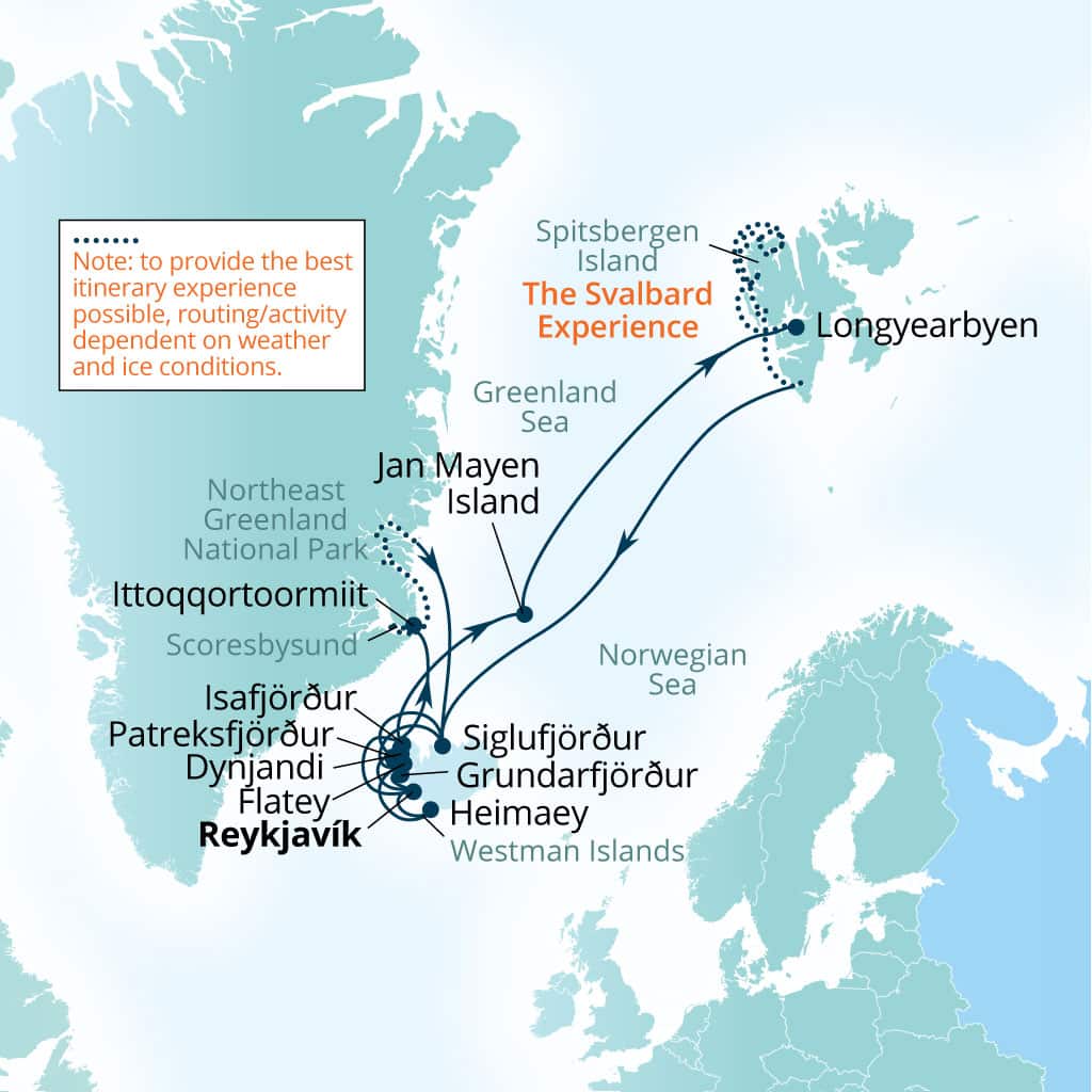 Carte de l’itinéraire Seabourn Pursuit, Reykjavík, Islande → Reykjavík, Islande