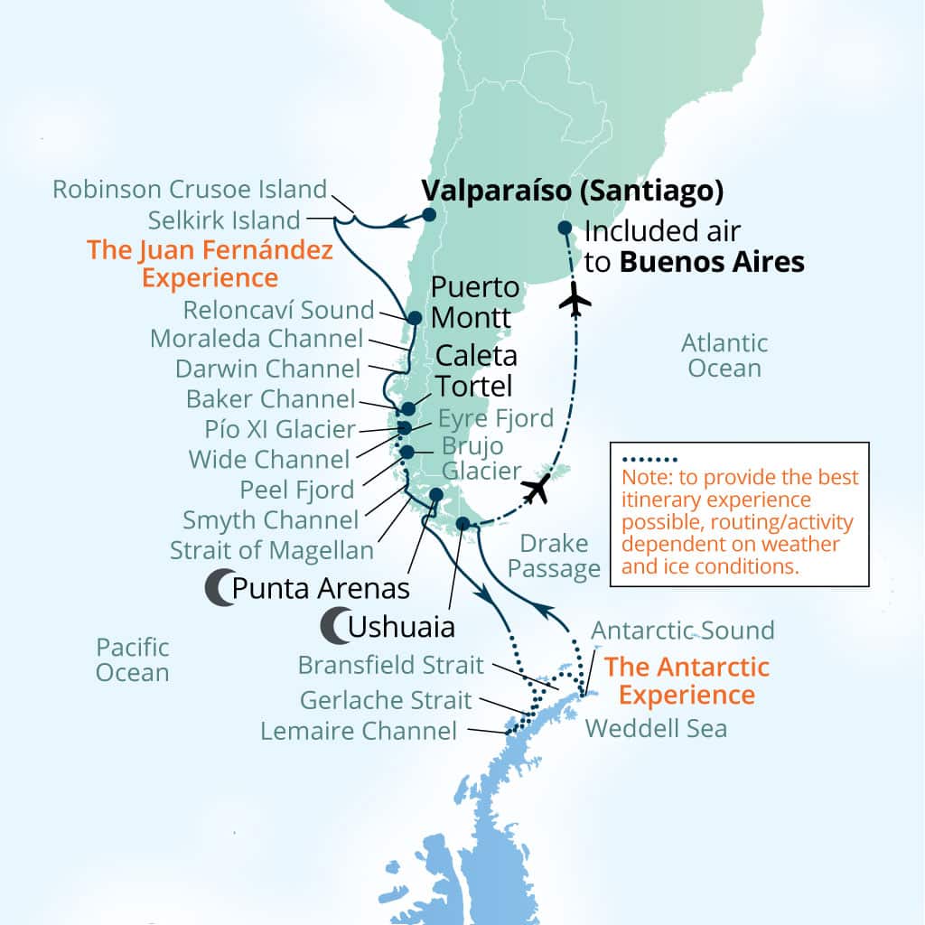 Carte de l’itinéraire Seabourn Pursuit, Valparaiso (Santiago), Chili → Buenos Aires