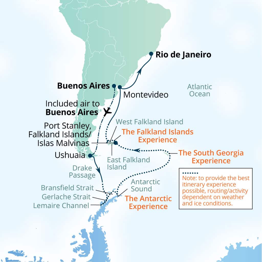Carte de l’itinéraire Seabourn Pursuit, Buenos Aires → Rio de Janeiro, Brésil
