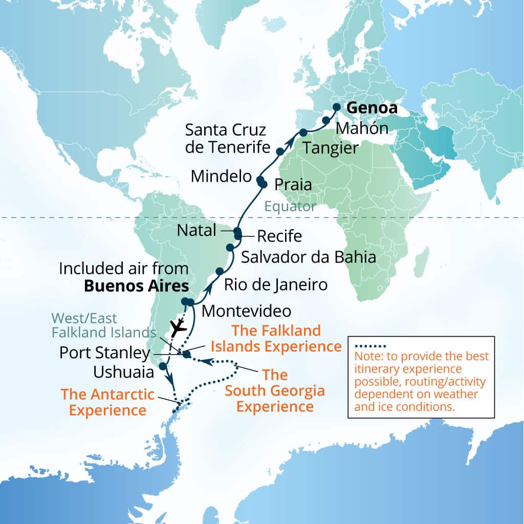 Carte de l’itinéraire Seabourn Pursuit, Buenos Aires → Gênes, Italie