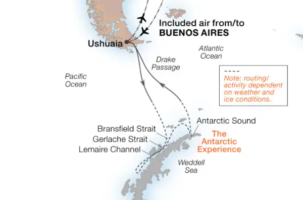 Carte de l’itinéraire Seabourn Venture, Ushuaia, Argentine → Ushuaia, Argentine
