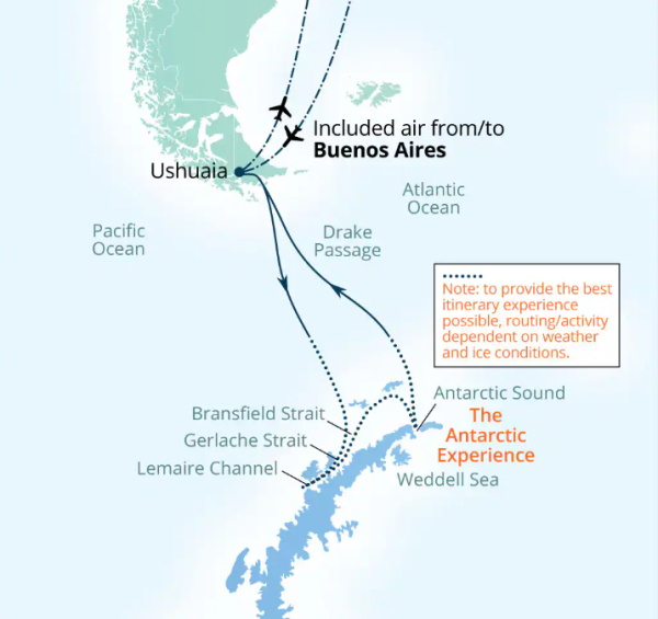 Carte de l’itinéraire Seabourn Venture, Ushuaia, Argentine → Ushuaia, Argentine