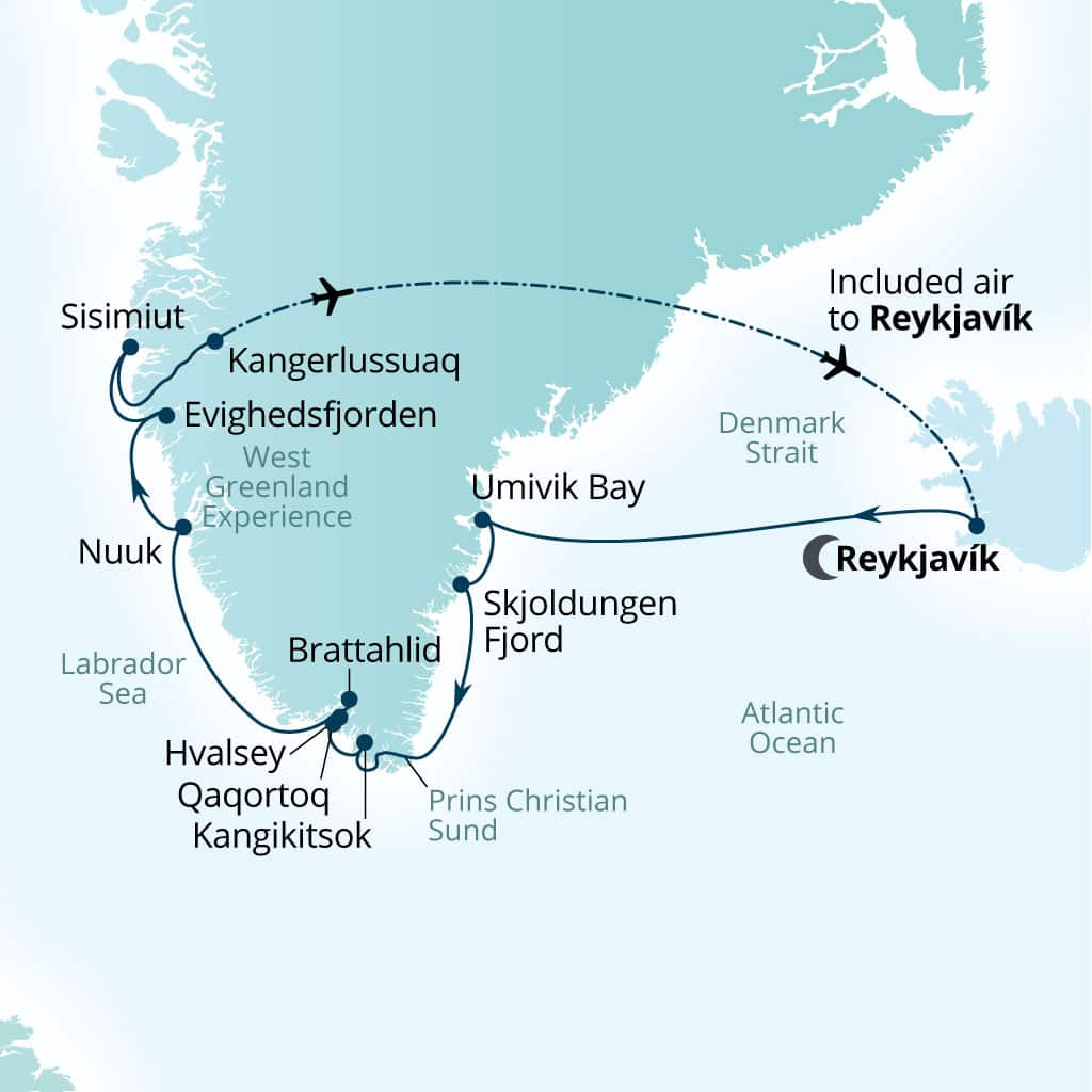 Carte de l’itinéraire Seabourn Venture, Reykjavík, Islande → Reykjavík, Islande