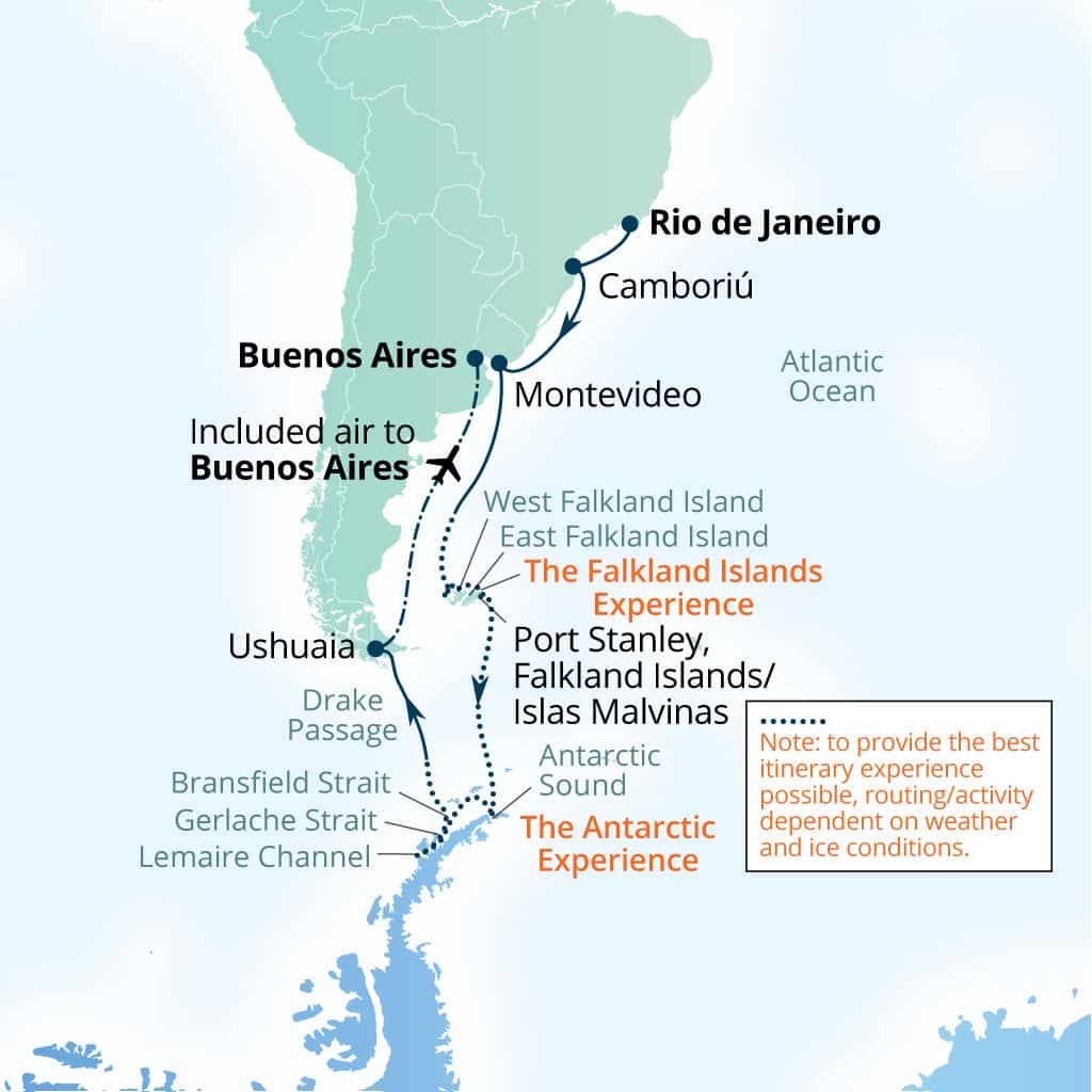 Carte de l’itinéraire Seabourn Venture, Rio de Janeiro, Brésil → EZEIZA INTERNATIONAL AIRPORT