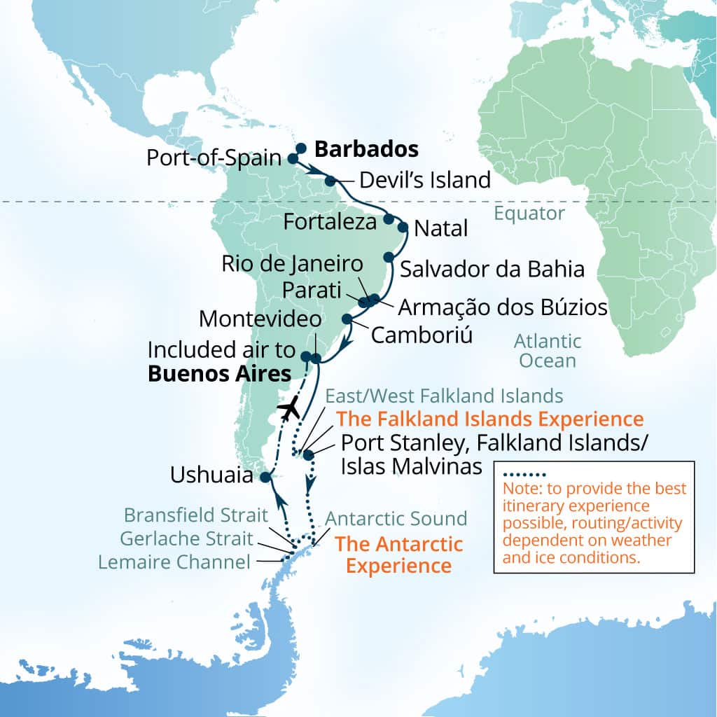 Carte de l’itinéraire Seabourn Venture, Bridgetown, Barbados → EZEIZA INTERNATIONAL AIRPORT