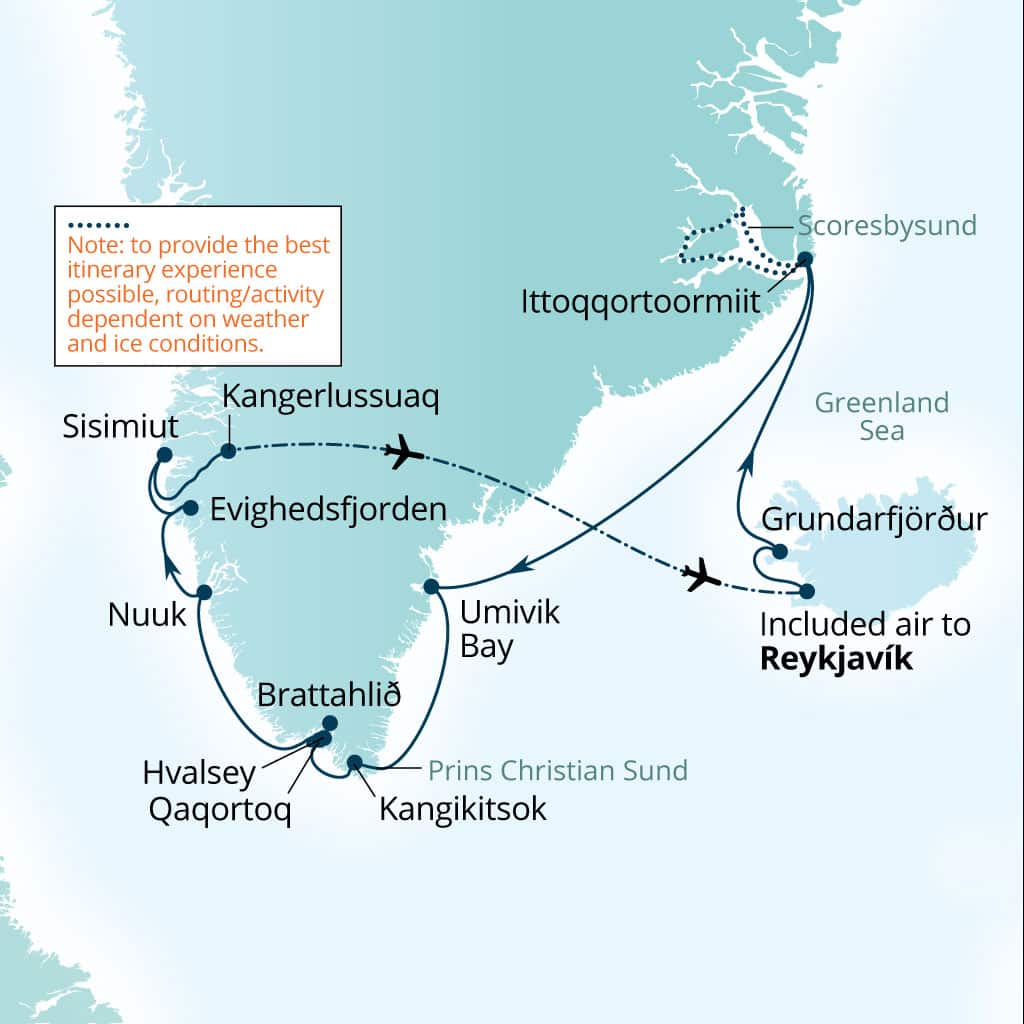 Carte de l’itinéraire Seabourn Venture, Reykjavík, Islande → Reykjavík, Islande