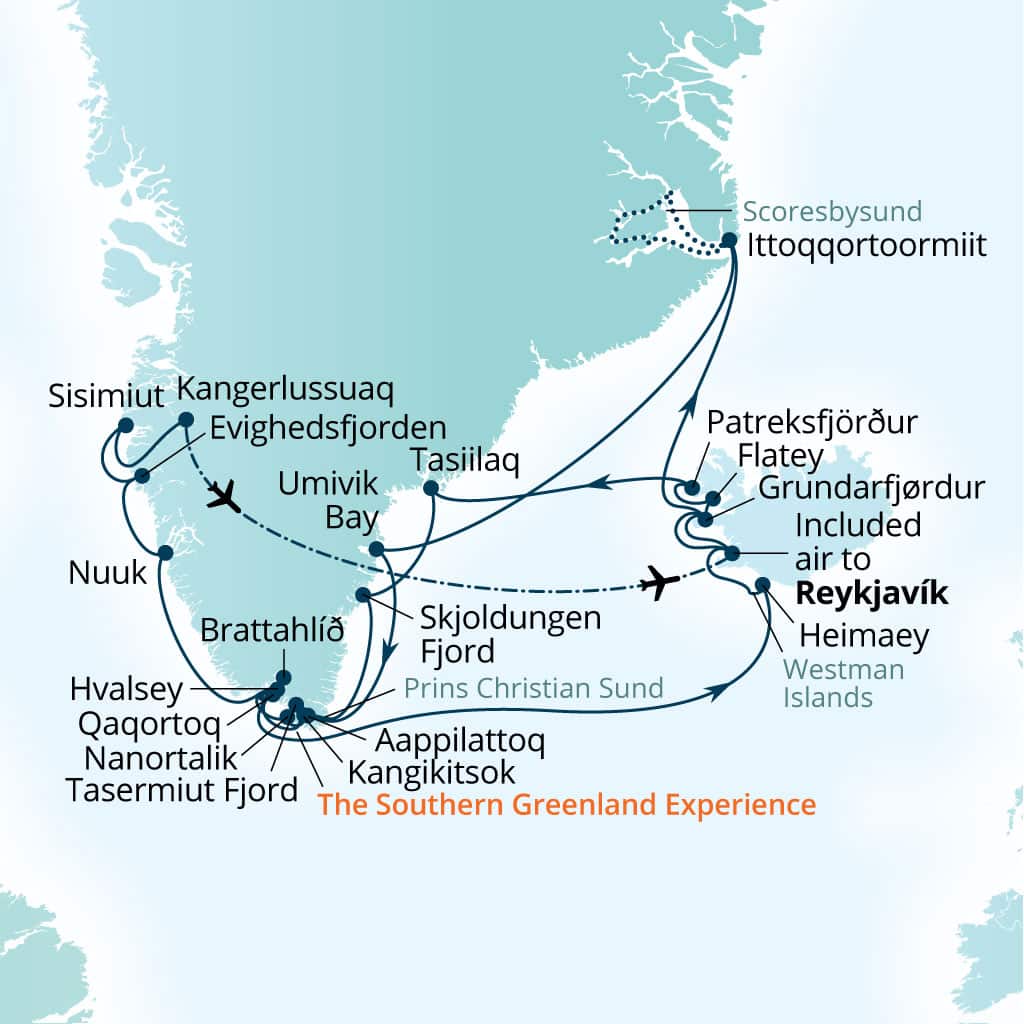 Carte de l’itinéraire Seabourn Venture, Reykjavík, Islande → Reykjavík, Islande