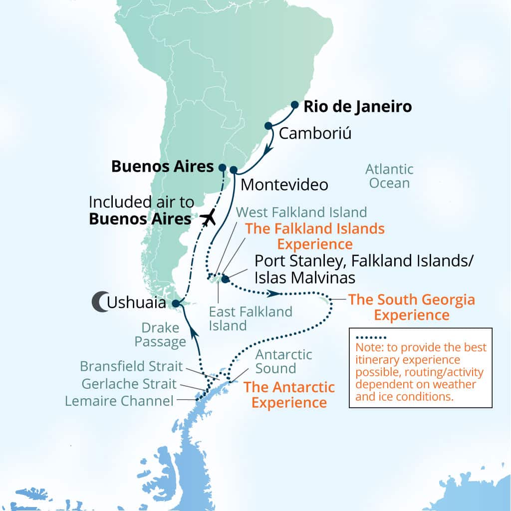 Carte de l’itinéraire Seabourn Venture, Rio de Janeiro, Brésil → Buenos Aires