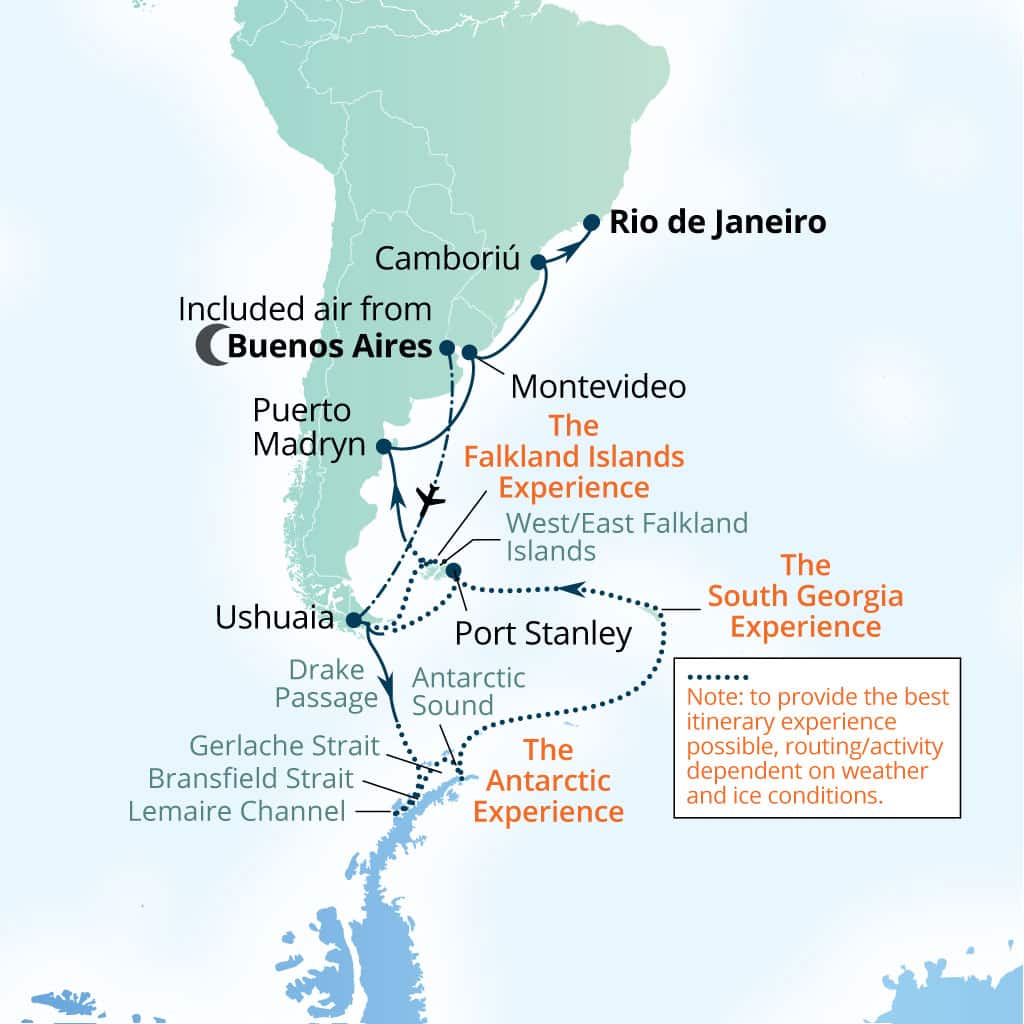 Carte de l’itinéraire Seabourn Venture, Buenos Aires → Rio de Janeiro, Brésil