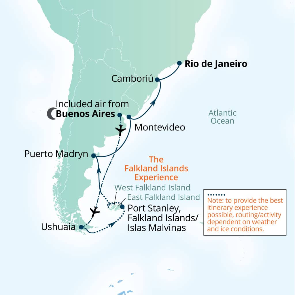 Carte de l’itinéraire Seabourn Venture, Buenos Aires → Rio de Janeiro, Brésil