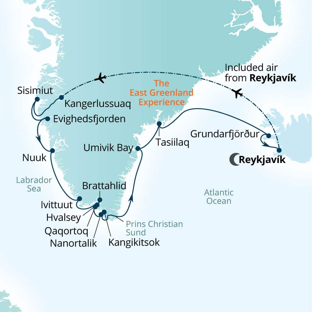 Carte de l’itinéraire Seabourn Venture, Reykjavík, Islande → Reykjavík, Islande