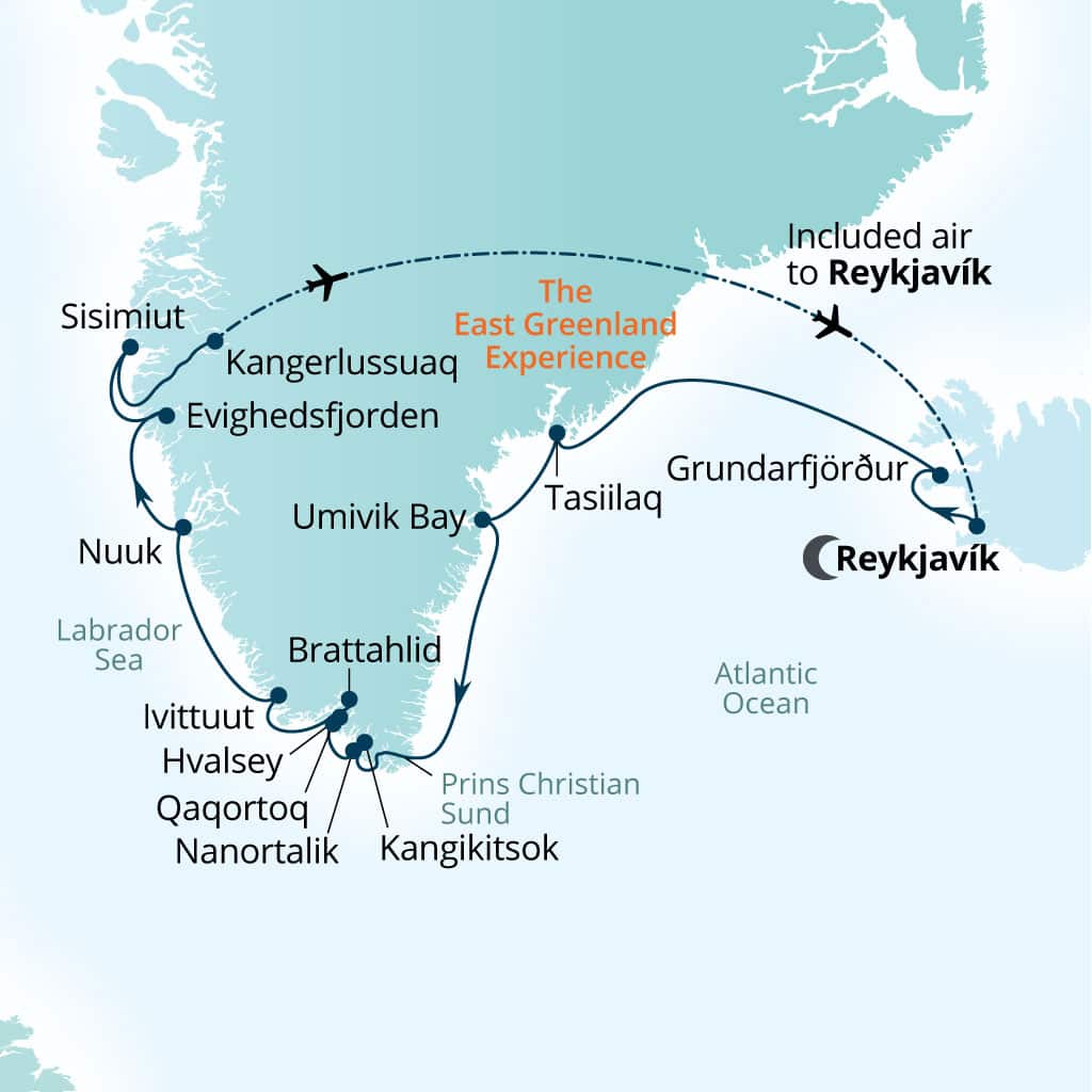 Carte de l’itinéraire Seabourn Venture, Reykjavík, Islande → Reykjavík, Islande