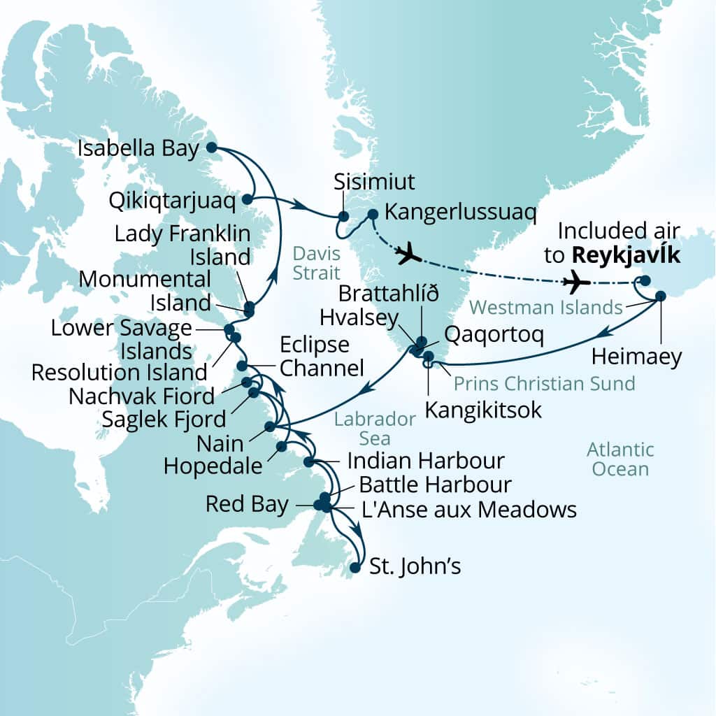Carte de l’itinéraire Seabourn Venture, Reykjavík, Islande → Reykjavík, Islande