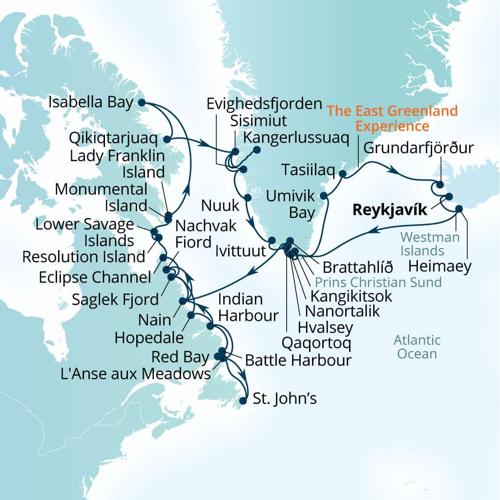 Carte de l’itinéraire Seabourn Venture, Reykjavík, Islande → Reykjavík, Islande