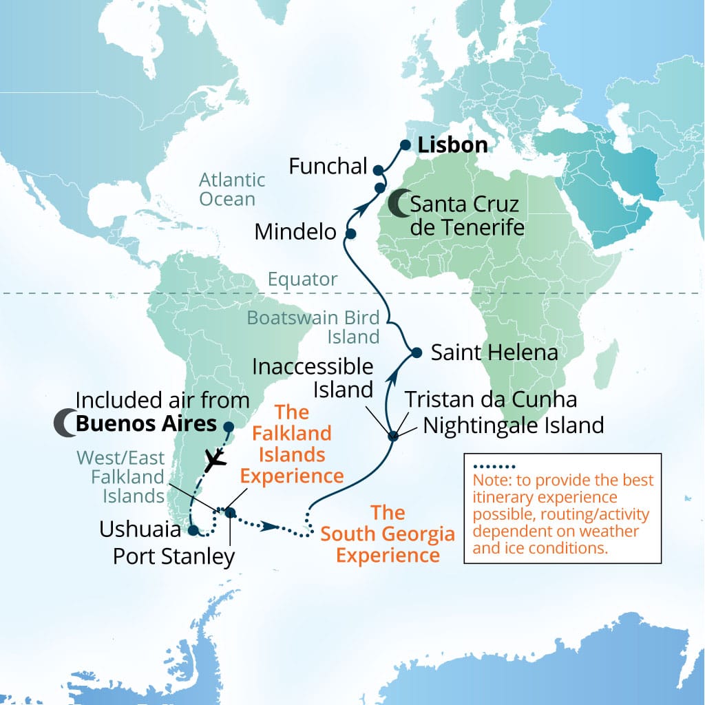 Carte de l’itinéraire Seabourn Venture, Buenos Aires → Lisbonne, Portugal