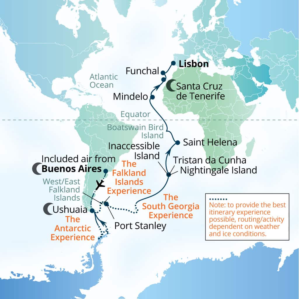 Carte de l’itinéraire Seabourn Venture, Buenos Aires → Lisbonne, Portugal
