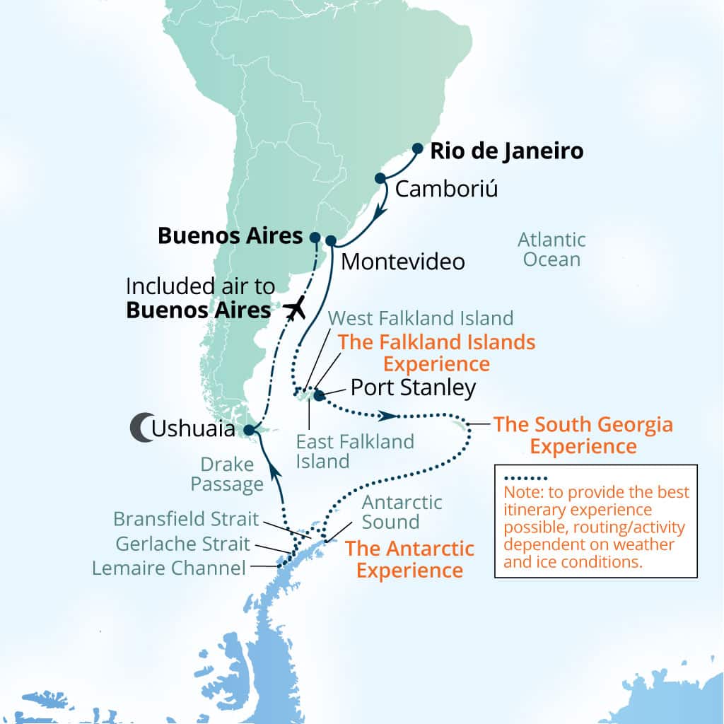 Carte de l’itinéraire Seabourn Venture, Rio de Janeiro, Brésil → Buenos Aires