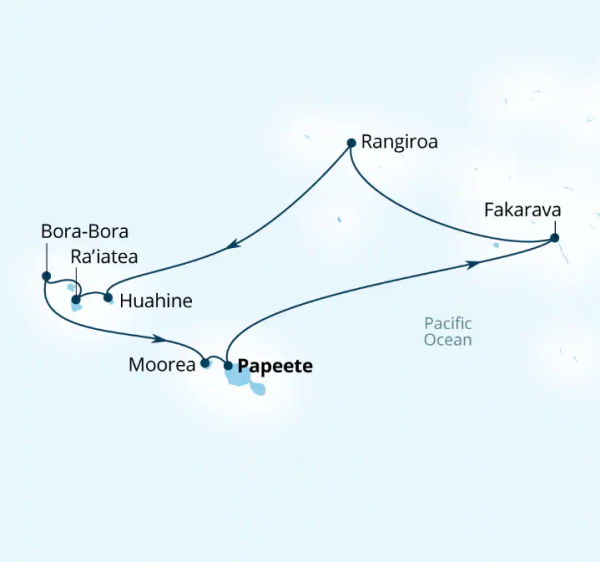 Carte de l’itinéraire Seabourn Quest, Papeete, Polynésie française → Papeete, Polynésie française