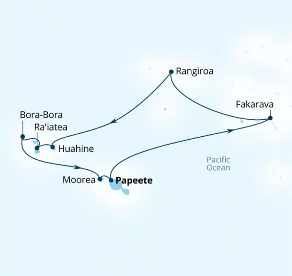 Carte de l’itinéraire Seabourn Quest, Papeete, Polynésie française → Papeete, Polynésie française