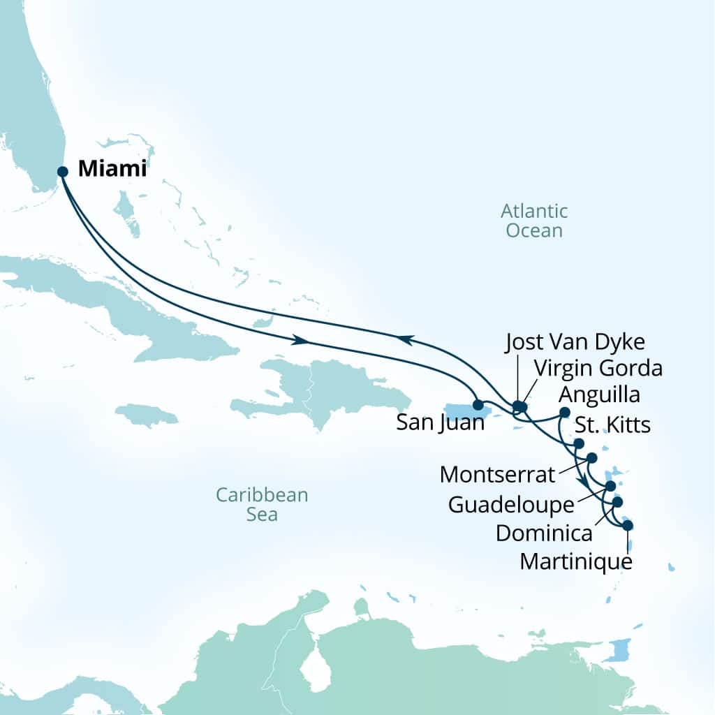 Carte de l’itinéraire Seabourn Quest, Miami, Florida, États-Unis → Miami, Florida, États-Unis