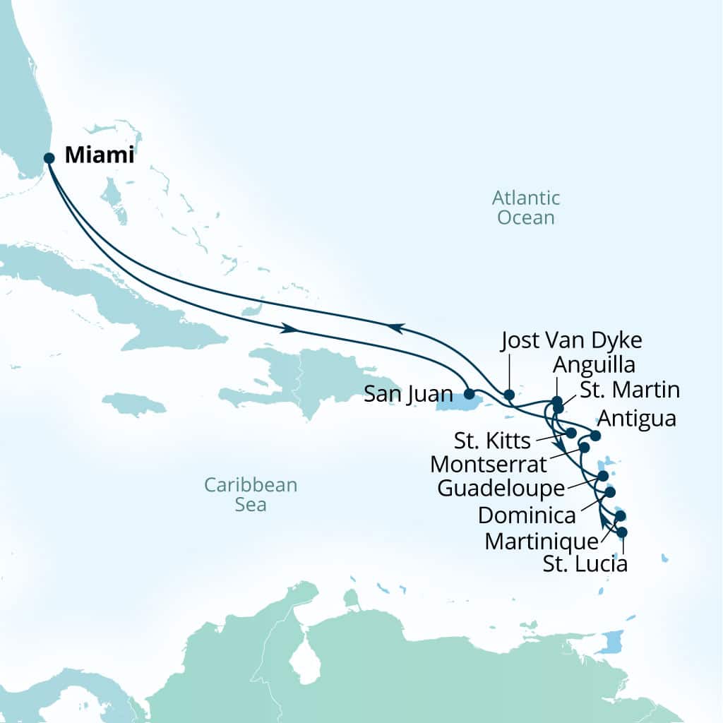 Carte de l’itinéraire Seabourn Quest, Miami, Florida, États-Unis → Miami, Florida, États-Unis