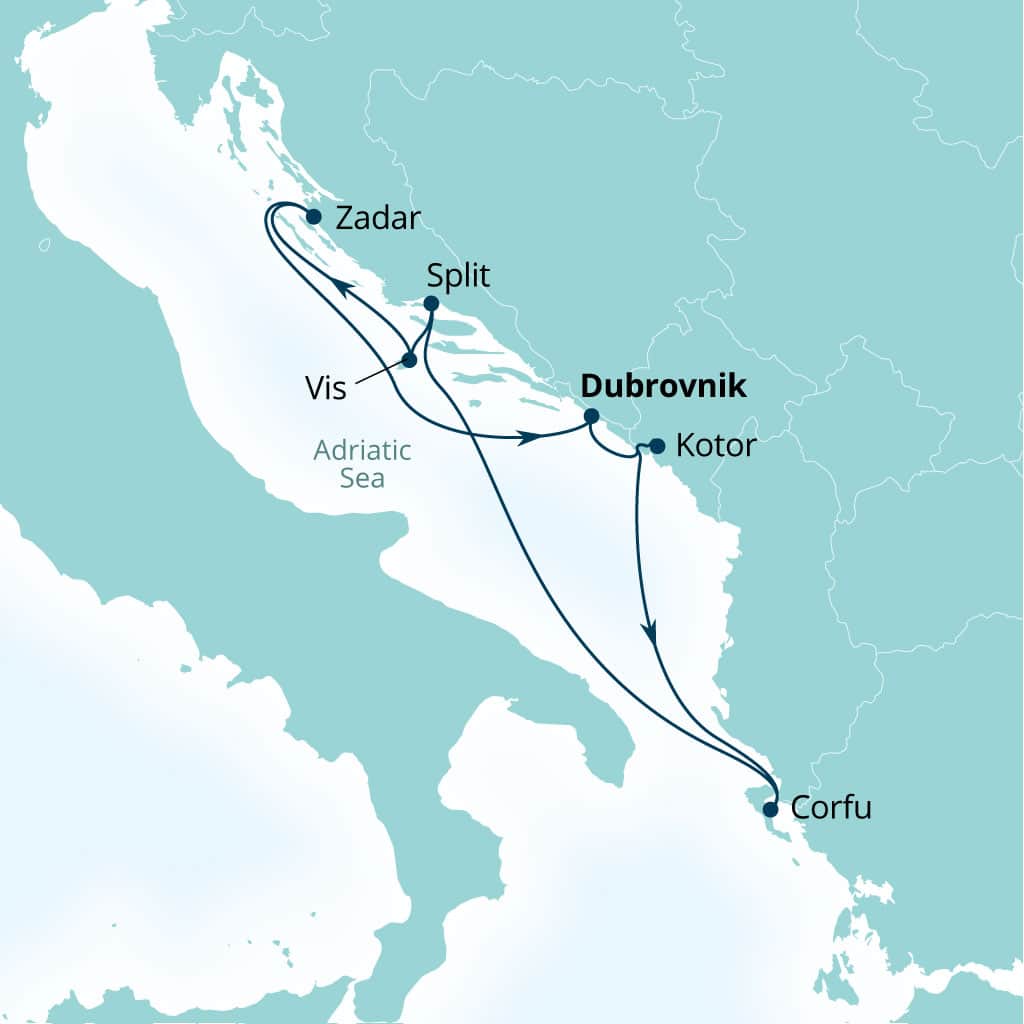 Carte de l’itinéraire Seabourn Quest, Dubrovnik, Croatie → Dubrovnik, Croatie